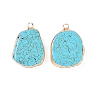 Synthetic Turquoise Pendants, with Brass Findings, Nuggets Charms, Golden, 31~36x22~24.5x6~7mm, Hole: 3mm(KK-F868-32G-01)