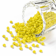 Glass Seed Beads, Opaque Colours Seed, Small Craft Beads for DIY Jewelry Making, Round, Yellow, 2mm, Hole:1mm, about 30000pcs/pound(SEED-A010-2mm-42)