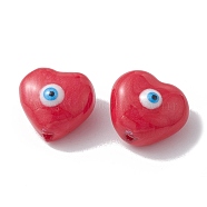 Glass Beads, with Enamel, Heart with Evil Eye Pattern, Red, 10.5x11x7mm, Hole: 1mm(GLAA-A009-05F)