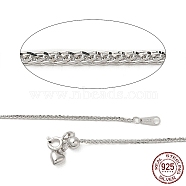 Rhodium Plated 925 Sterling Silver Wheat Chains Necklace for Women, Platinum, 23.62 inch(60cm)(STER-I021-02C-P)