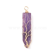 Natural Amethysrt Big Pendants, with Golden Tone Copper Wire Wrapped, Sword with Tree, 63.5x14x10mm, Hole: 4.4mm(PALLOY-JF01557-02)