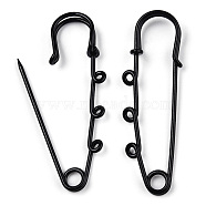 Spray Painted Iron Brooch Findings, Kilt Pins with Triple Loops, Black, 59x18x6mm, Hole: 2mm(IFIN-K043-01A-01)