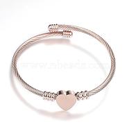 316 Surgical Stainless Steel Torque Bangles, Heart, Rose Gold, 2-1/4 inch(57mm)(BJEW-D437-A37-RG)