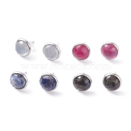 Natural Gemstone Dome/Half Round Stud Earrings for Women, 15.5~16x12mm, Pin: 0.9mm(EJEW-JE04800)