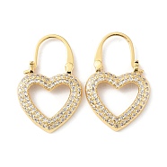Clear Cubic Zirconia Hollow Heart Hoop Earrings, Brass Jewelry for Women, Cadmium Free & Lead Free, Real 18K Gold Plated, 27x17x3mm, Pin: 1x0.7mm(EJEW-P227-08G)