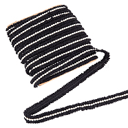 8 Yards Polyester Ribbons, with Imitation Pearl Beads, Black, 3/4 inch(18mm)(SRIB-AR0001-07A)