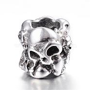 316 Surgical Stainless Steel European Beads, Skull, Large Hole Beads, Hollow, Antique Silver, 9x9mm, Hole: 4.5~5mm(STAS-G106-12AS)