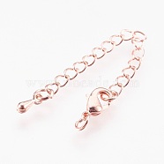 Brass Chain Extender, with 304 Stainless Steel Lobster Claw Clasps, Cadmium Free & Lead Free, Long-Lasting Plated, teardrop, Rose Gold, 68~73x3mm, Hole: 2.5mm, Clasps: 10x6x3mm(KK-I633-58RG-NR)