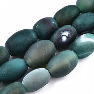 Natural Green Onyx Agate Beads Strands, Frosted, Dyed, Barrel, Dark Green, 17.5~25.5x13~17mm, Hole: 2mm, about 13pcs/strand, 13.78 inch~14.57 inch(35cm~37cm)(G-T131-60)