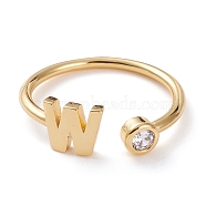 Brass Micro Pave Clear Cubic Zirconia Cuff Rings, Open Rings, Long-Lasting Plated, Real 18K Gold Plated, Letter.W, US Size 6, Inner Diameter: 17mm(RJEW-J074-01G-W)