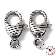 925 Thailand Sterling Silver Lobster Claw Clasps, Stripe, with 925 Stamp, Antique Silver, 15x8.5x3.5mm, Hole: 1.8mm(STER-D003-35AS)