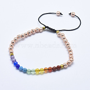 Electroplated Natural Lava Rock Braided Bead Bracelets, with Mixed Gemstone and Nylon Cord, Faceted, Rose Gold, 2-1/8 inch(5.5cm)~3-1/4 inch(8.3cm)(BJEW-I258-B04)