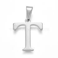 304 Stainless Steel Pendants, Initial Letter.T, 26x22x1.5mm, Hole: 3.5x10mm(STAS-F106-95P-T)