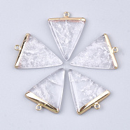 Electroplate Natural Quartz Crystal Pendants, Rock Crystal Pendants, with Iron Findings, Triangle, Golden, 30~34x23x5~5.5mm, Hole: 1.6mm(G-S344-49E)