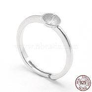 Rhodium Plated 925 Sterling Silver Finger Ring Components, For Half Drilled Beads, Flat Round, Platinum, Tray: 5mm, 16.5mm, Pin: 0.7mm(STER-E060-15P)