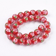 Handmade Lampwork Beads Strands, Inner Flower, Round, Red, 11~12x12~12.5mm, Hole: 1.5~2mm(LAMP-K029-02A)