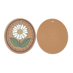 Acrylic Pendants, Oval with Flower, Camel, 42.5x37x2mm, Hole: 2mm(MACR-K343-01C-05)