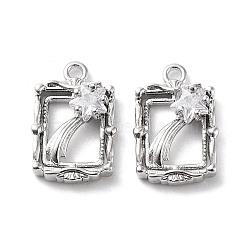 Rack Plating Brass Micro Pave Cubic Zirconia Pendants, Cadmium Free & Nickel Free & Lead Free, Rectangle with Star, Real Platinum Plated, 14x9.5x3.5mm, Hole: 1.2mm(KK-K333-90P)