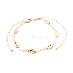 Natural Pearl & Cowrie Shell Beaded Necklace for Teen Girl Women, Golden, WhiteSmoke, Inner Diameter: 4.57~8.54 inch(11.6~21.7cm)(NJEW-JN03731)