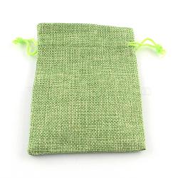 Polyester Imitation Burlap Packing Pouches Drawstring Bags, for Christmas, Wedding Party and DIY Craft Packing, Yellow Green, 14x10cm(ABAG-R005-14x10-02)