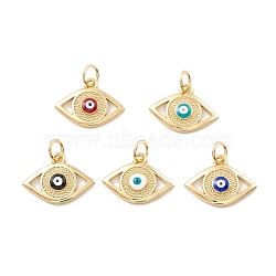Rack Plating Brass Enamel Pendants, with Jump Ring, Cadmium Free & Nickel Free & Lead Free, Real 18K Gold Long-Lasting Plated, Evil Eye, Mixed Color, 11.5x16x2mm, Hole: 3.5mm(KK-D073-28G)