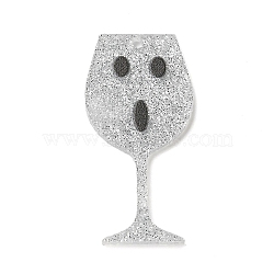 Cute Glitter Acrylic Pendants, Goblet with Face Charms, Silver, 43.5x21.5x2.3mm, Hole: 1.8mm(OACR-L014-03)