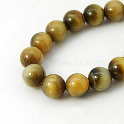 Natural Tiger Eye Beads Strands, Dyed, Round, Dark Goldenrod, 12mm, Hole: 1mm(G-G099-12mm-9)