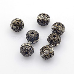 Brass Rhinestone Beads, Grade A, Nickel Free, Antique Bronze Metal Color, Round, Crystal, 10mm in diameter, Hole: 1.2mm(RB-A011-10mm-01AB-NF)