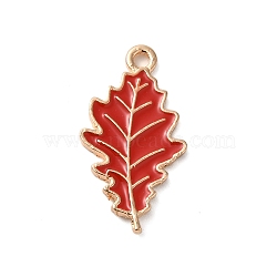 Thanksgiving Day Theme Alloy Enamel Pendants, Golden, Leaf Charm, Red, 23x12.5x1.5mm, Hole: 1.8mm(ENAM-M002-03G-09)