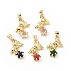 Brass Micro Pave Cubic Zirconia Pendants, Bear with Star Charm, Golden, Mixed Color, 27x15x4.5mm, Hole: 5x4mm(KK-E074-03G)