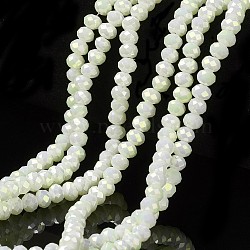 Electroplate Opaque Glass Beads Strands, Full Rainbow Plated, Faceted, Rondelle, White, 8x6mm, Hole: 1mm, about 65~68pcs/strand, 15.7~16.1 inch(40~41cm)(EGLA-A034-P8mm-T15)