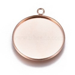 Ion Plating(IP) 304 Stainless Steel Pendant Cabochon Settings, Plain Edge Bezel Cups, Flat Round, Rose Gold, Tray: 25mm, 30.5x26.5x2mm, Hole: 2.2mm(X-STAS-G127-13-25mm-RG)