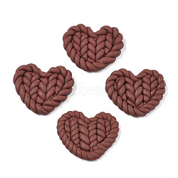 Handmade Polymer Clay Cabochons, Imitation Braided Pad, Heart, Sienna, 19.5~22x24.5~26.5x4~5mm(CLAY-N010-025E)