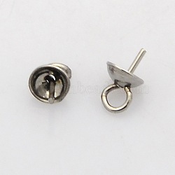 201 Stainless Steel Cup Pearl Peg Bails Pin Pendants, For Half Drilled Beads, Stainless Steel Color, 7x4mm, Hole: 1.5mm, Pin: 0.7mm(STAS-N023-01-4mm)