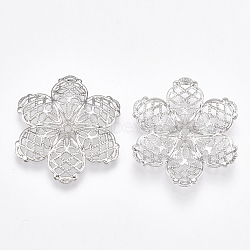 Brass Fancy Bead Caps, 6-Petal Flower, Nickel Free, Real Platinum Plated, 27x24.5x3mm, Hole: 1.4mm(KK-T038-109P)