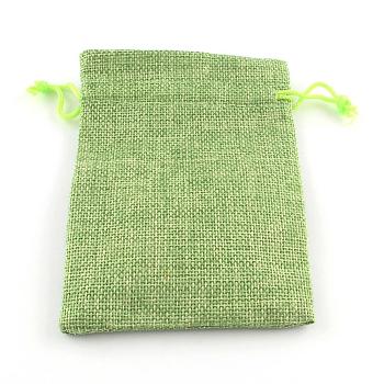 Polyester Imitation Burlap Packing Pouches Drawstring Bags, for Christmas, Wedding Party and DIY Craft Packing, Yellow Green, 14x10cm