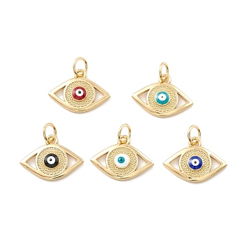 Rack Plating Brass Enamel Pendants, with Jump Ring, Cadmium Free & Nickel Free & Lead Free, Real 18K Gold Long-Lasting Plated, Evil Eye, Mixed Color, 11.5x16x2mm, Hole: 3.5mm
