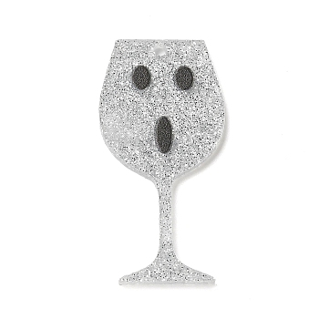 Cute Glitter Acrylic Pendants, Goblet with Face Charms, Silver, 43.5x21.5x2.3mm, Hole: 1.8mm