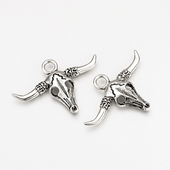 Tibetan Style Alloy Pendants, Cattle Head, Cadmium Free & Nickel Free & Lead Free, Antique Silver, 31x45x5.5mm, Hole: 4.5mm, about 240pcs/1000g