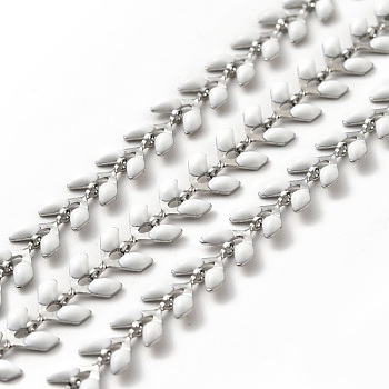 304 Stainless Steel Cobs Chains, with Enamel, Soldered, with Spool, White, 6x1.5~2mm