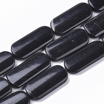 Natural Black Stone Beads Strands, Oval, 39~40x18x6mm, Hole: 1.5mm, about 10pcs/strand, 15.75 inch(40 cm)