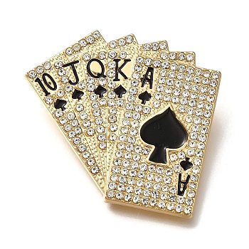 Poker Card Enamel Pins, Alloy Brooches for Backpack Clothes, Golden, 36x40mm