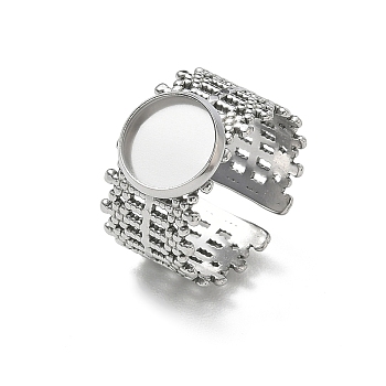 304 Stainless Steel Cuff Ring Components, Round Bezel Pad Ring Setting, Stainless Steel Color, 12mm,19mm, Tray Size: 10mm