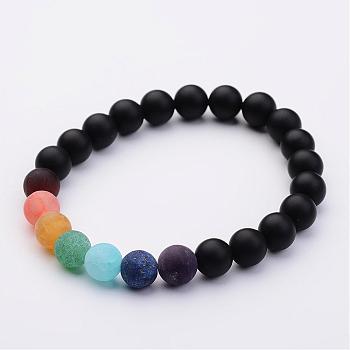 Natural Black Agate(Dyed) & Gemstone Beads Stretch Bracelets, 2 inch(50mm)