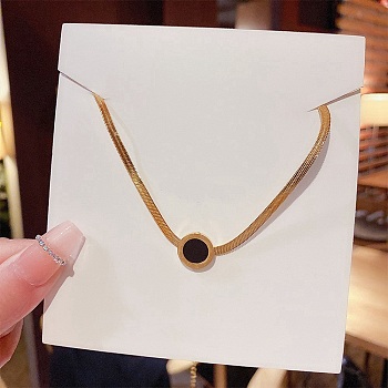 Flat Round Pendant Necklaces, Titanium Steel Herringbone Chain Necklaces, Golden, 8.27~19.69 inch(21~50cm) 