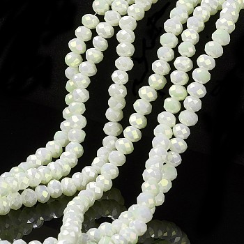 Electroplate Opaque Glass Beads Strands, Full Rainbow Plated, Faceted, Rondelle, White, 8x6mm, Hole: 1mm, about 65~68pcs/strand, 15.7~16.1 inch(40~41cm)