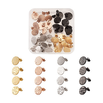 32Pcs 16 Styles 304 Stainless Steel Ear Stud Findings, with Ear Nuts/Earring Backs, Flat Round, Mixed Color, 2pcs/Style