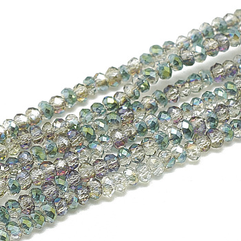 Electroplate Glass Beads Strands, Faceted, Rondelle, Colorful, 2.5x1.5mm, Hole: 0.8mm, about 160~165pcs/strand, 13.78 inch~14.17 inch(35~36cm)