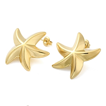 304 Stainless Steel Stud Earrings for Women, Starfish, Real 14K Gold Plated, 29x31mm