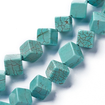 Dyed & Heated Natural Howlite Beads Strands, Cube, 16.5~19x17~19x12~13mm, Hole: 1mm, about 21pcs/strand, 15.3 inch(38.9cm)